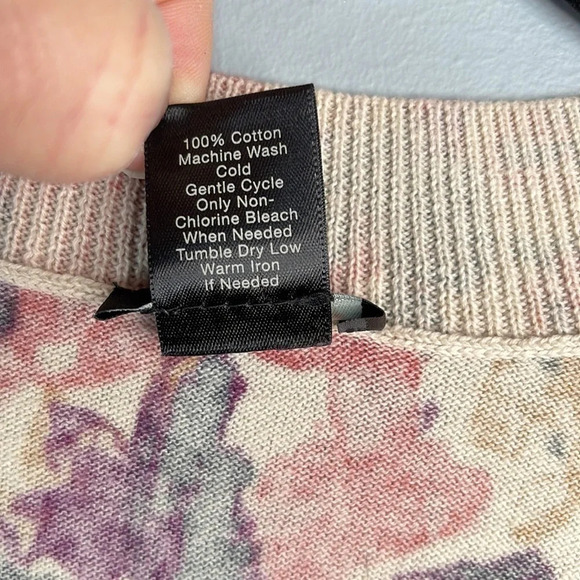 ANN TAYLOR Factory Floral Sweater Mauve Purple Tan Short Sleeve Scoop Neck M - Picture 7 of 9